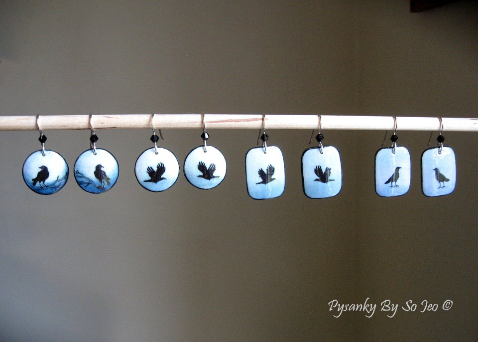 Two Crows Joy Earrings Pysanky Jewelry by So Jeo